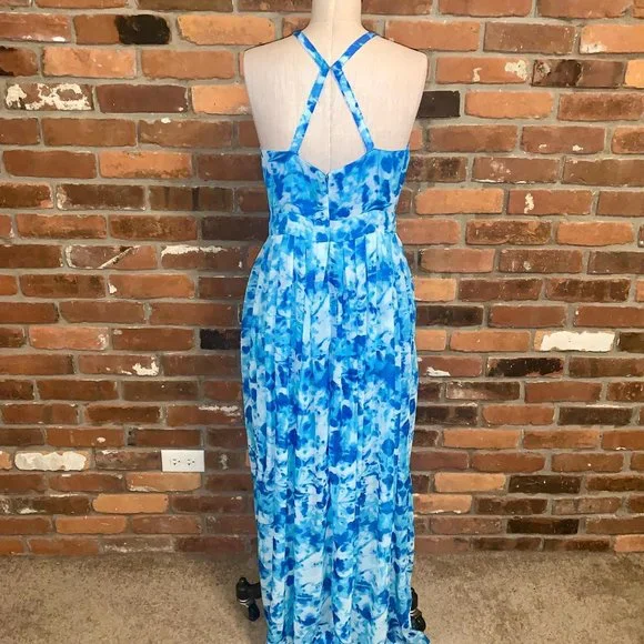 Calvin Klein Blue Floral Halter Maxi Dress 8 - Picture 7 of 7